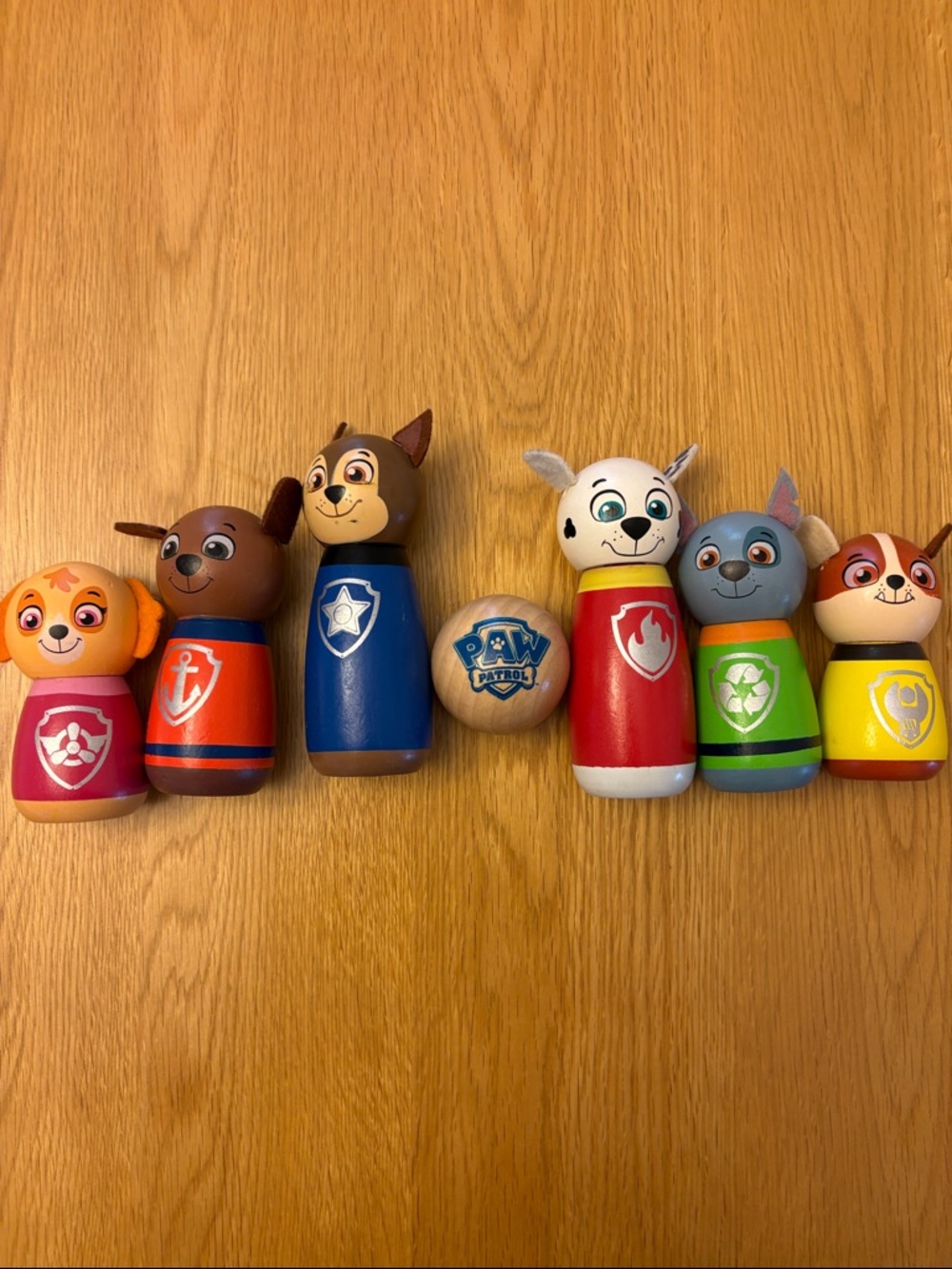Paw Patrol Wooden Character Bowling Game - 6 Pins and 1 Ball
